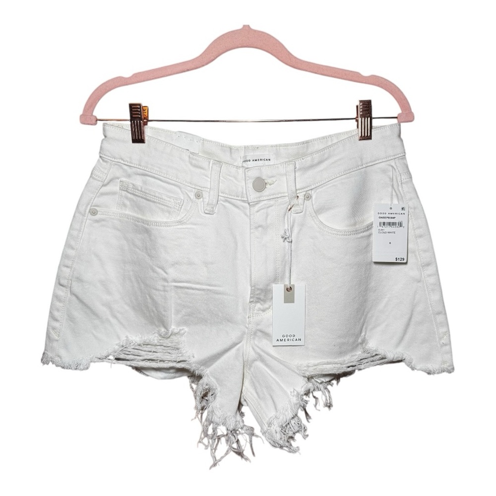 GOOD AMERICAN Cloud White Good ‘90s Denim Shorts Size 6/28 NWT